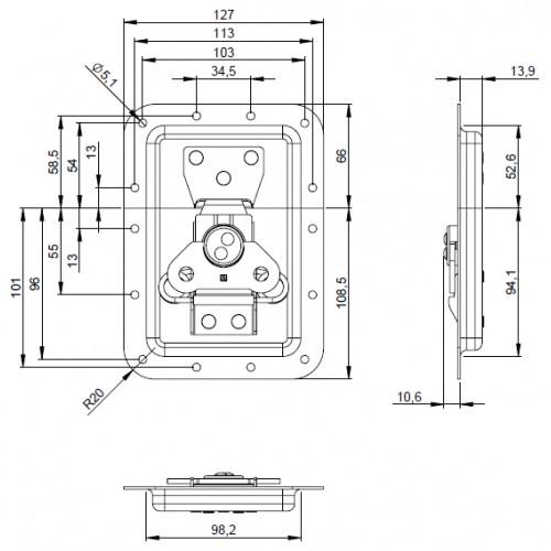 17250 S Butterfly Latch Large with Spring non Cranked 14mm Deep