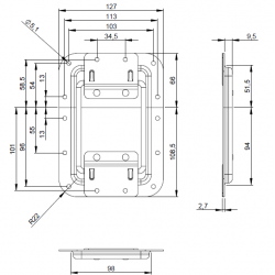 27082 lid stay large stop hinge at 90 ° angle 10mm deep dish