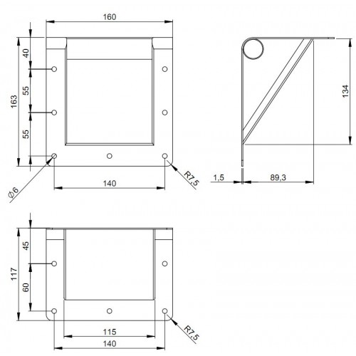 3405 Bar Handle for Edge Mounting black