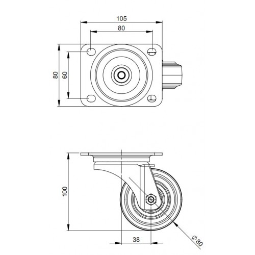 372081 - Swivel Castor 80mm with blue wheel w/o brake