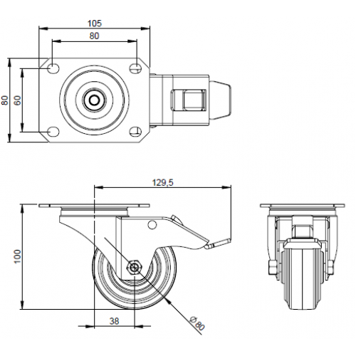 372091 - Swivel Castor 80 mm blue wheel with Brake