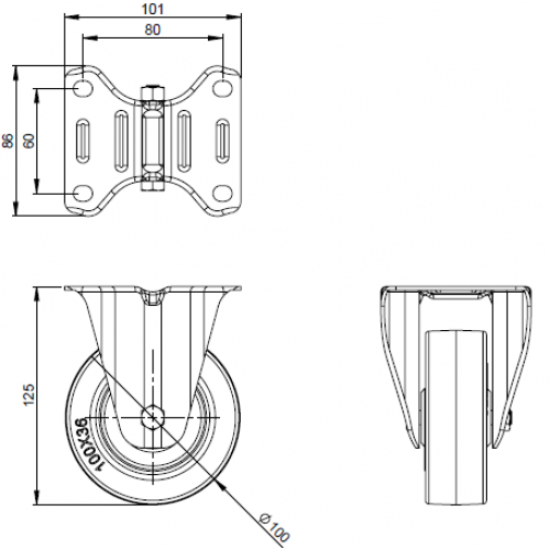 372141 Fixed castor 100 mm with blue wheel