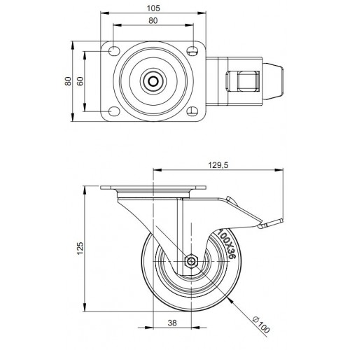 372191 swivel castor 100 mm with blue wheel and brake