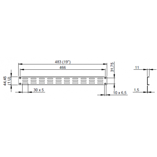 87221 VH 19 inch  Ventilation Panel with Horizontal Slots, 1U