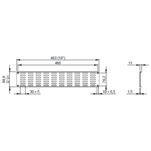 87222 VH 19 inch ventilation rack panel with horizontal slots, 2U