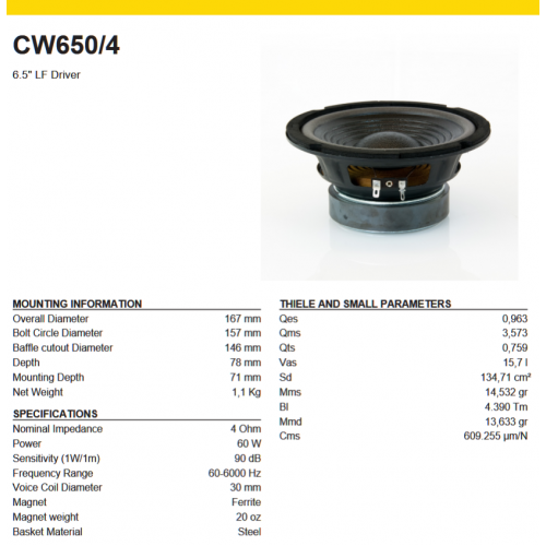 CW650/4 165mm,6.5",woofer 4-Ohm