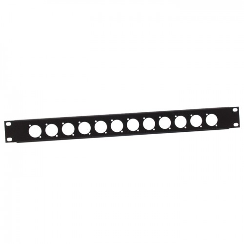872213 1U rack panel with punched holes for 12 universal D-type XLR or Speakon sockets