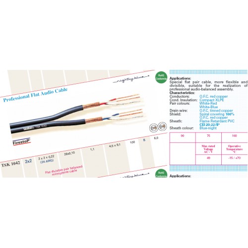 TSK1042 L.S.Z.H. Tasker 2x2x0.22 mm² - 24 AWG,  O.F.C. Professional stereo-balanced audio-microphone cable